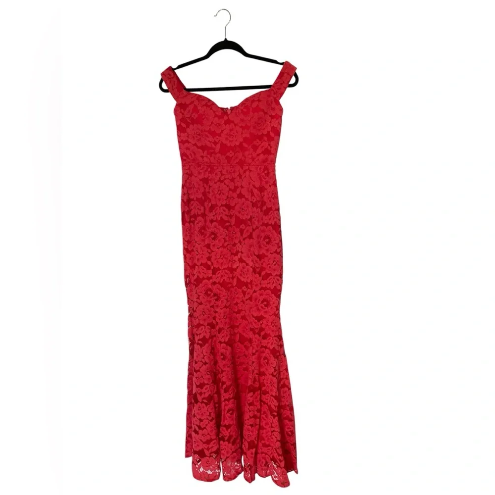 Lulus Red Lace Off-the-Shoulder Maxi Dress Size Small Mermaid Skirt - Picture 2 of 9